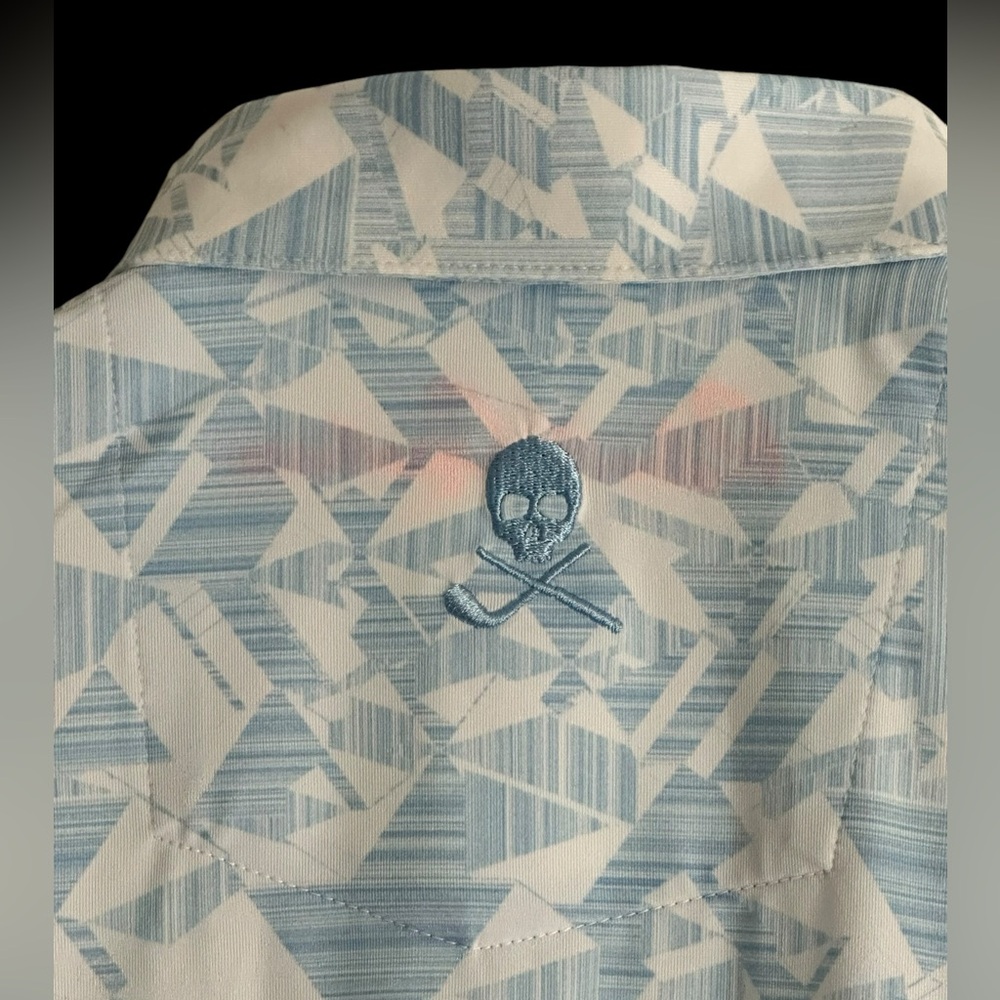 ROBERT GRAHAM MENS POLO SHIRT PERFORMANCE BLUE GEOMETRIC EMBROIDERED SKULL L - Picture 7 of 9